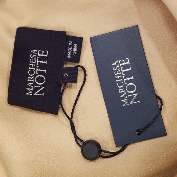 💕MARCHESA NOTTE💕 Glitter Ruffle Asymmetric Cocktail Dress ~ Champagne 2 NWT - Picture 9 of 11